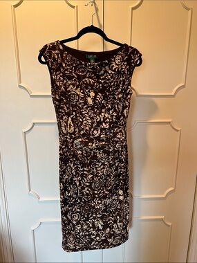 Lauren Ralph Lauren Brown & Cream Printed Midi Sheath Dress